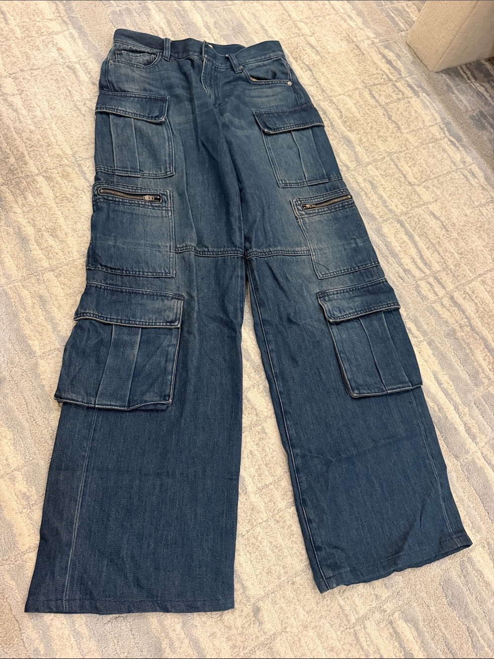 Alice + Olivia Dark Blue Wide-Leg Cargo Jeans